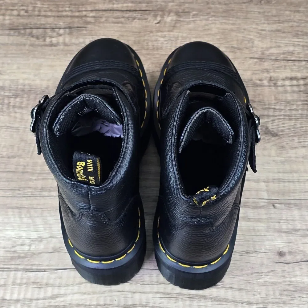 Dr. Martens Devon FLWR Women's Size 7 Black Leather Buckle Platform Boots - Picture 6 of 10
